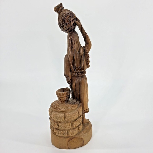 Vintage Hand Carved Wood Woman Figurine Water Carrier Tribal Folk Art Statue 11" - Picture 5 of 10